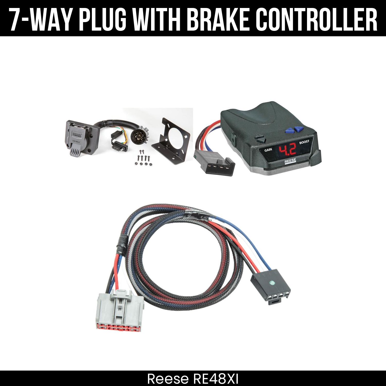 Trailer Wiring 7-Way Plug w/ Bracket , Reese Brake EVN Control