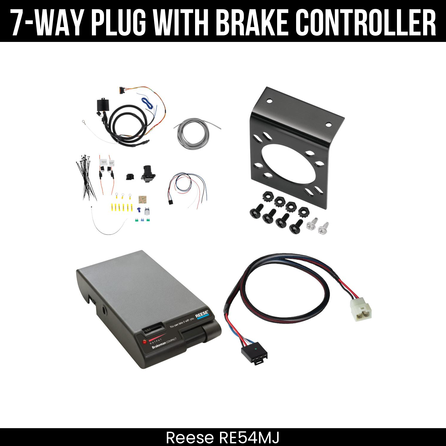 Trailer Wiring 7-Way Plug w/ Bracket , Reese Brakeman Brake Control
