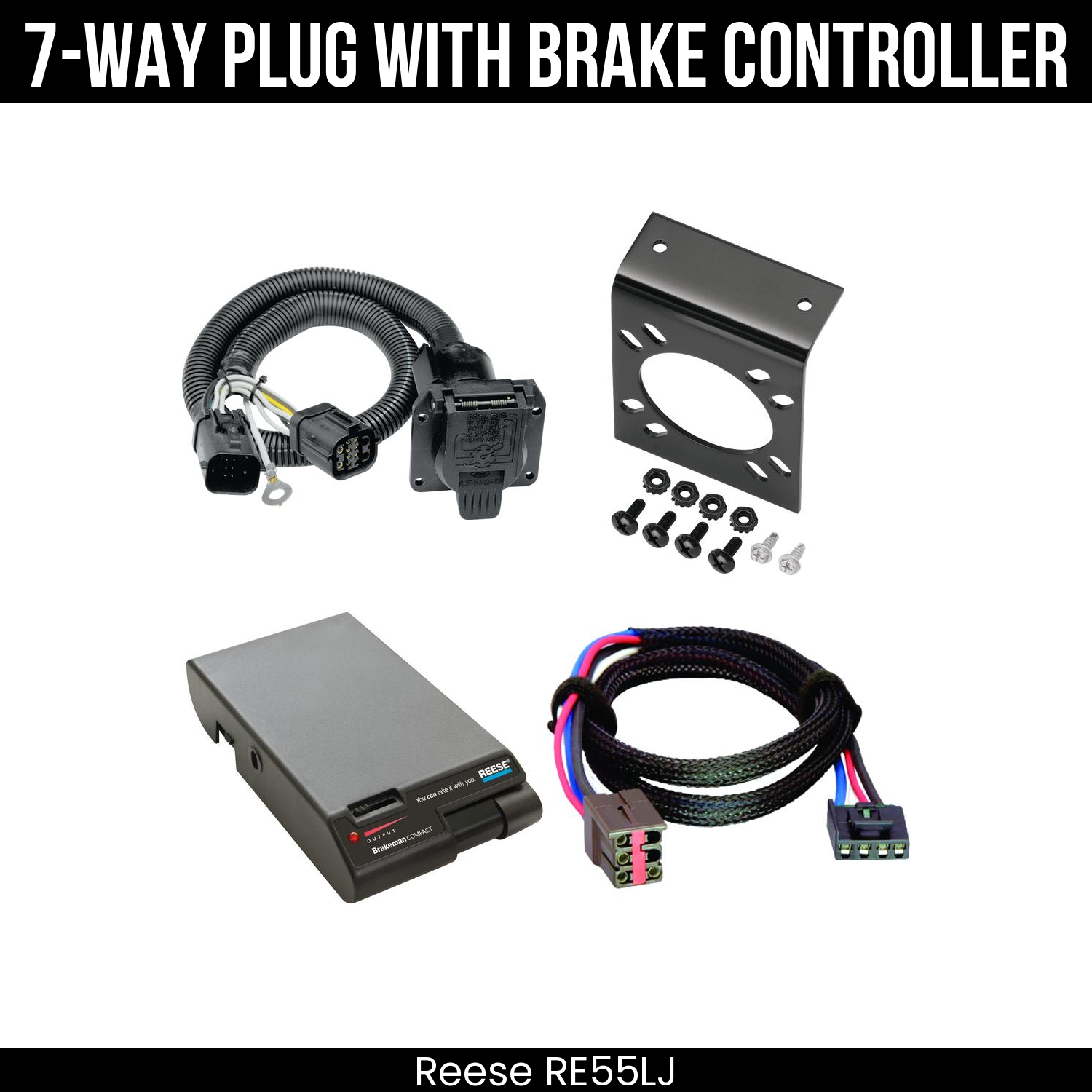 Trailer Wiring 7-Way Plug w/ Bracket , Reese Brakeman Brake Control