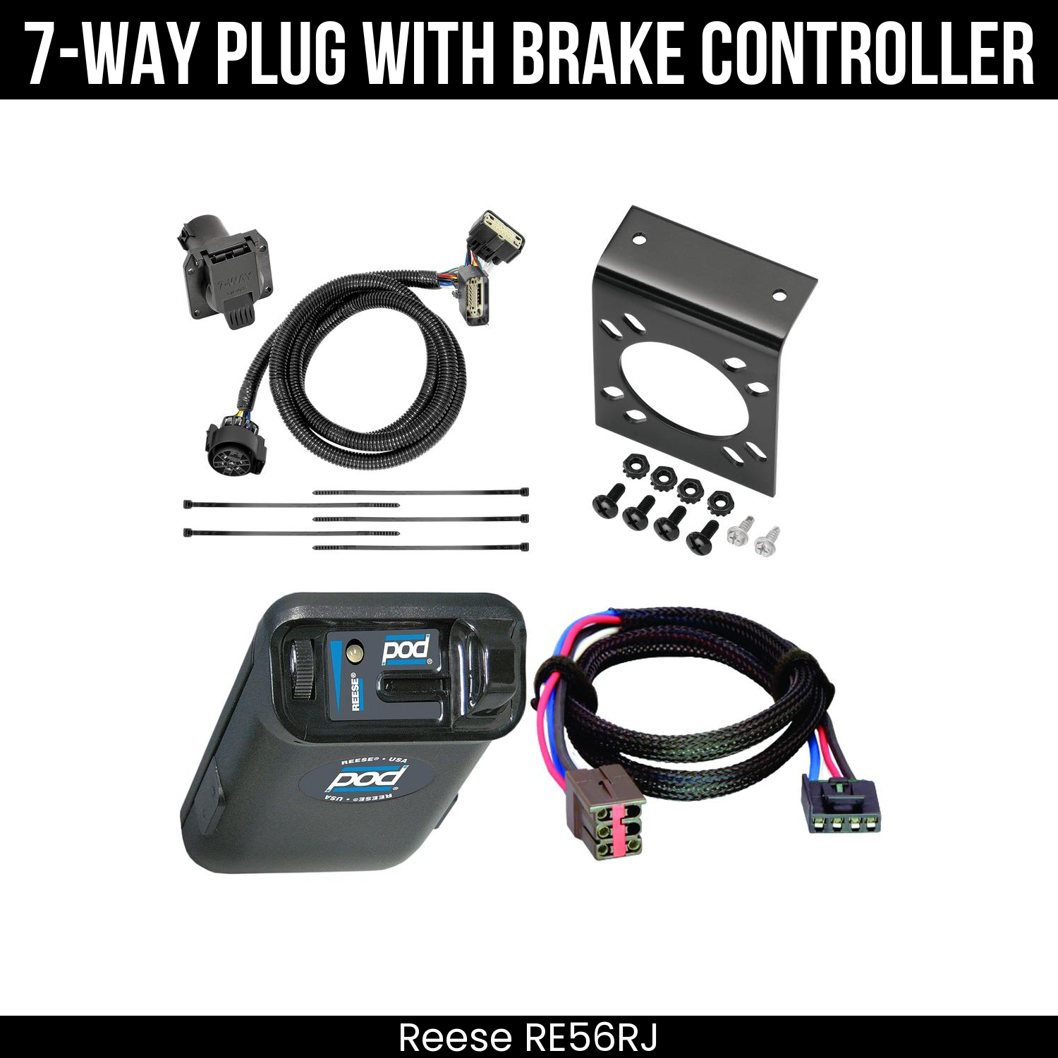 Trailer Wiring 7-Way Plug w/ Bracket , Reese POD Brake Control