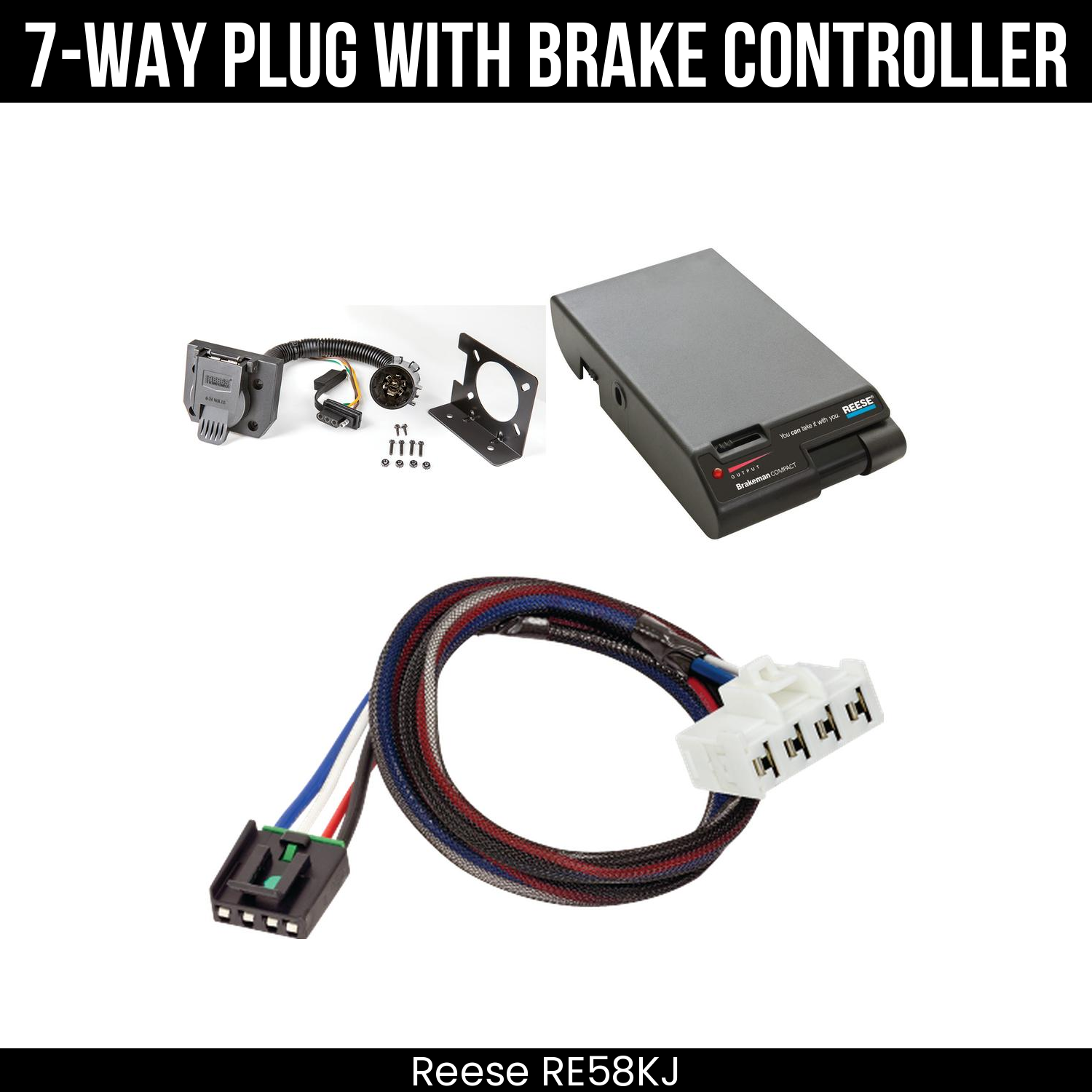 Trailer Wiring 7-Way Plug w/ Bracket , Reese Brakeman Brake Control
