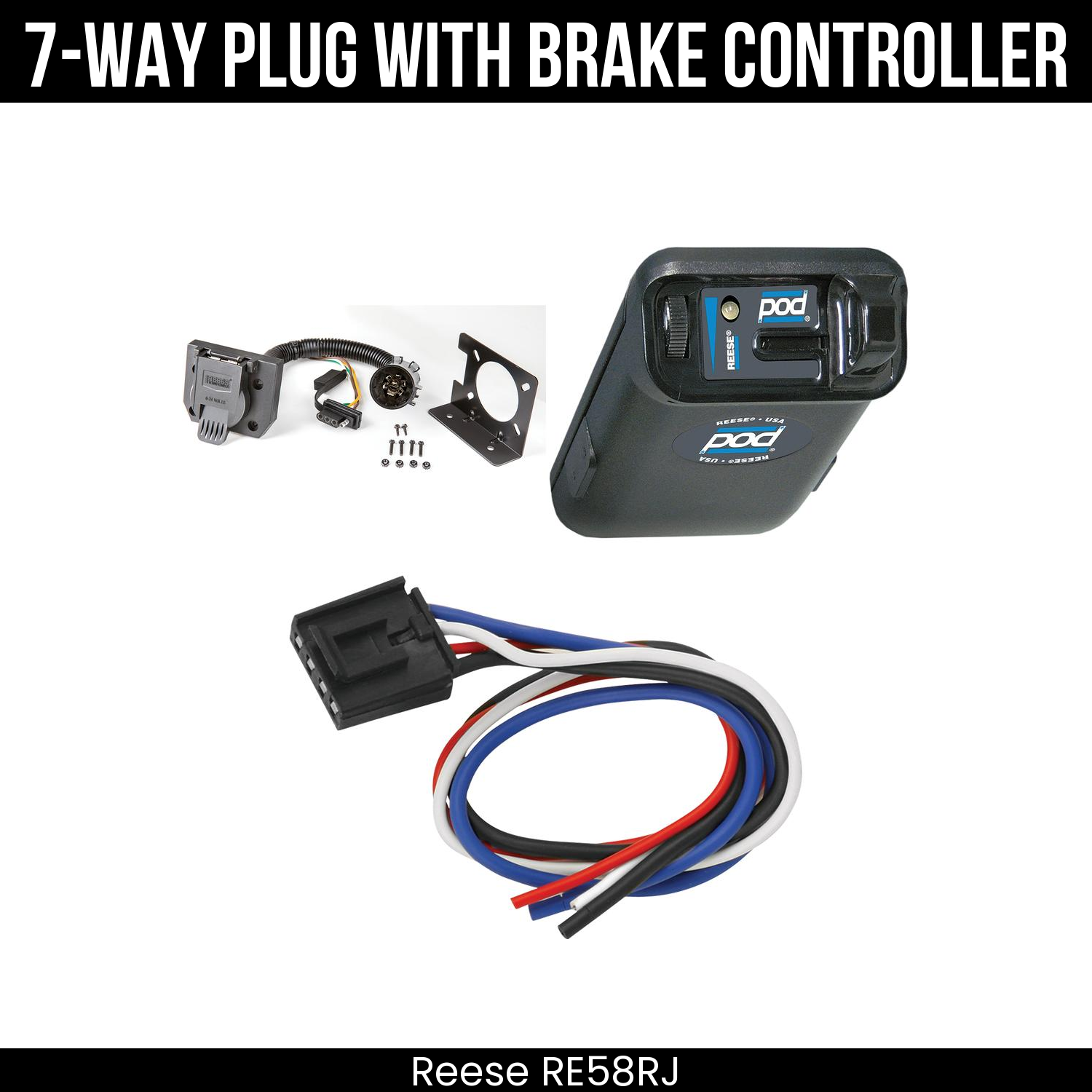 Trailer Wiring 7-Way Plug w/ Bracket , Reese POD Brake Control