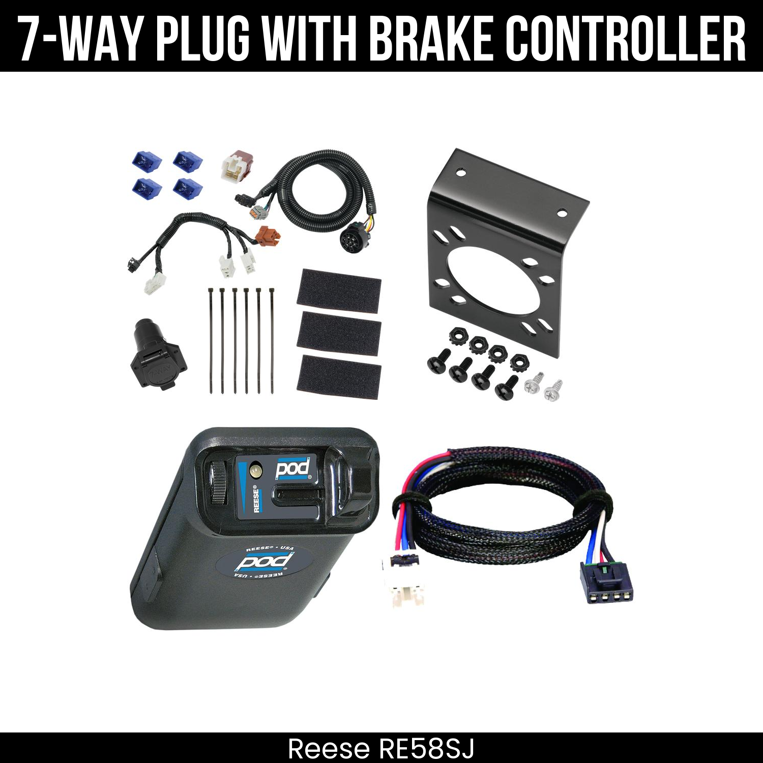 Trailer Wiring 7-Way Plug w/ Bracket , Reese POD Brake Control