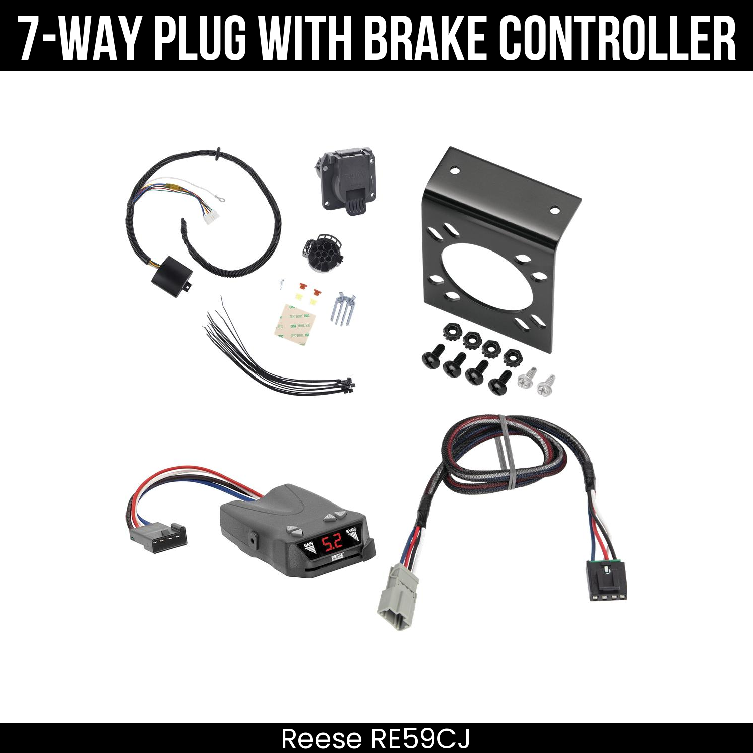 Trailer Wiring 7-Way Plug w/ Bracket , Reese Brakeman IV Brake Control