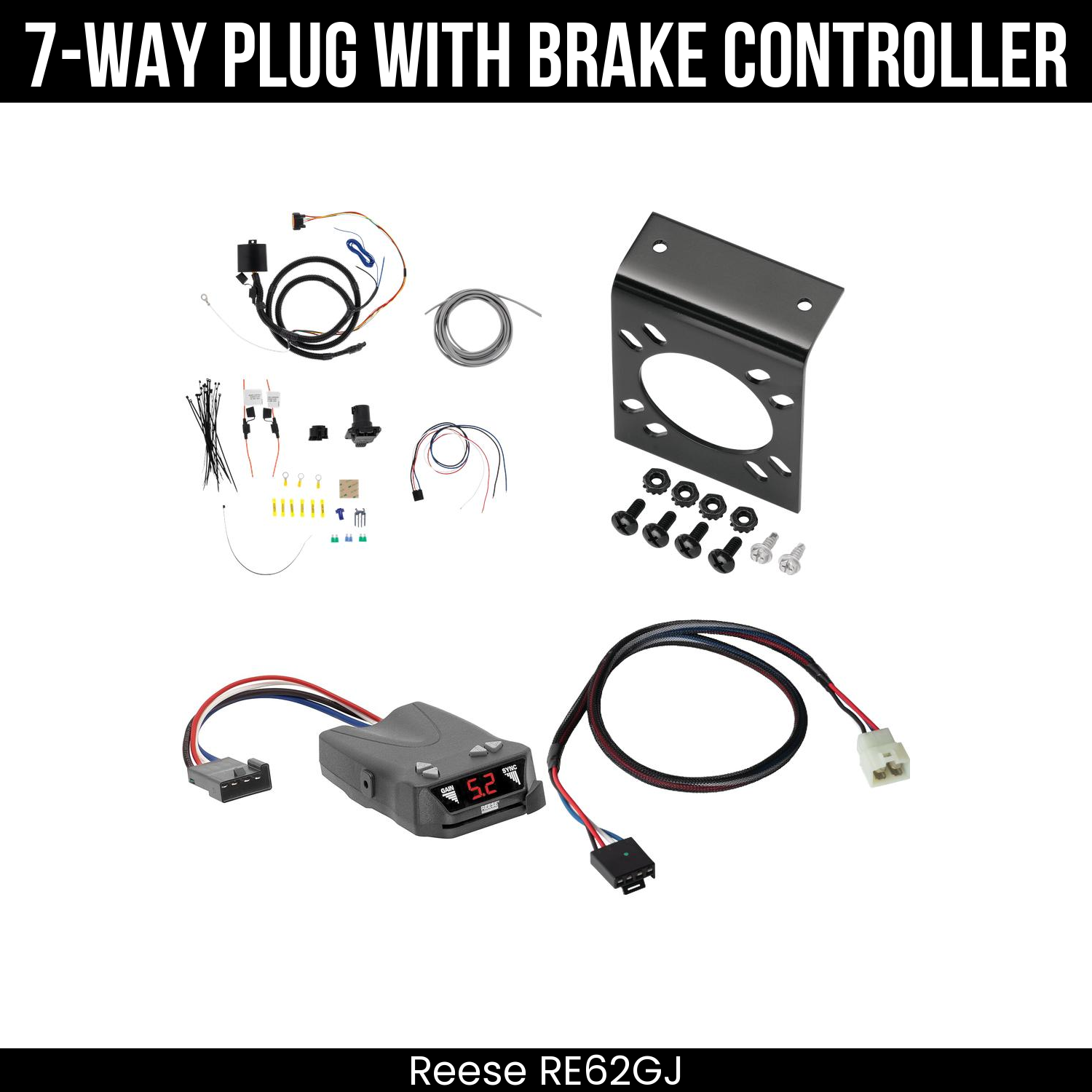 Trailer Wiring 7-Way Plug w/ Bracket , Reese Brakeman IV Brake Control