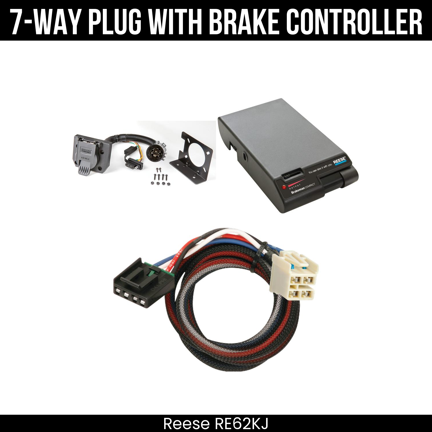 Trailer Wiring 7-Way Plug w/ Bracket , Reese Brakeman Brake Control