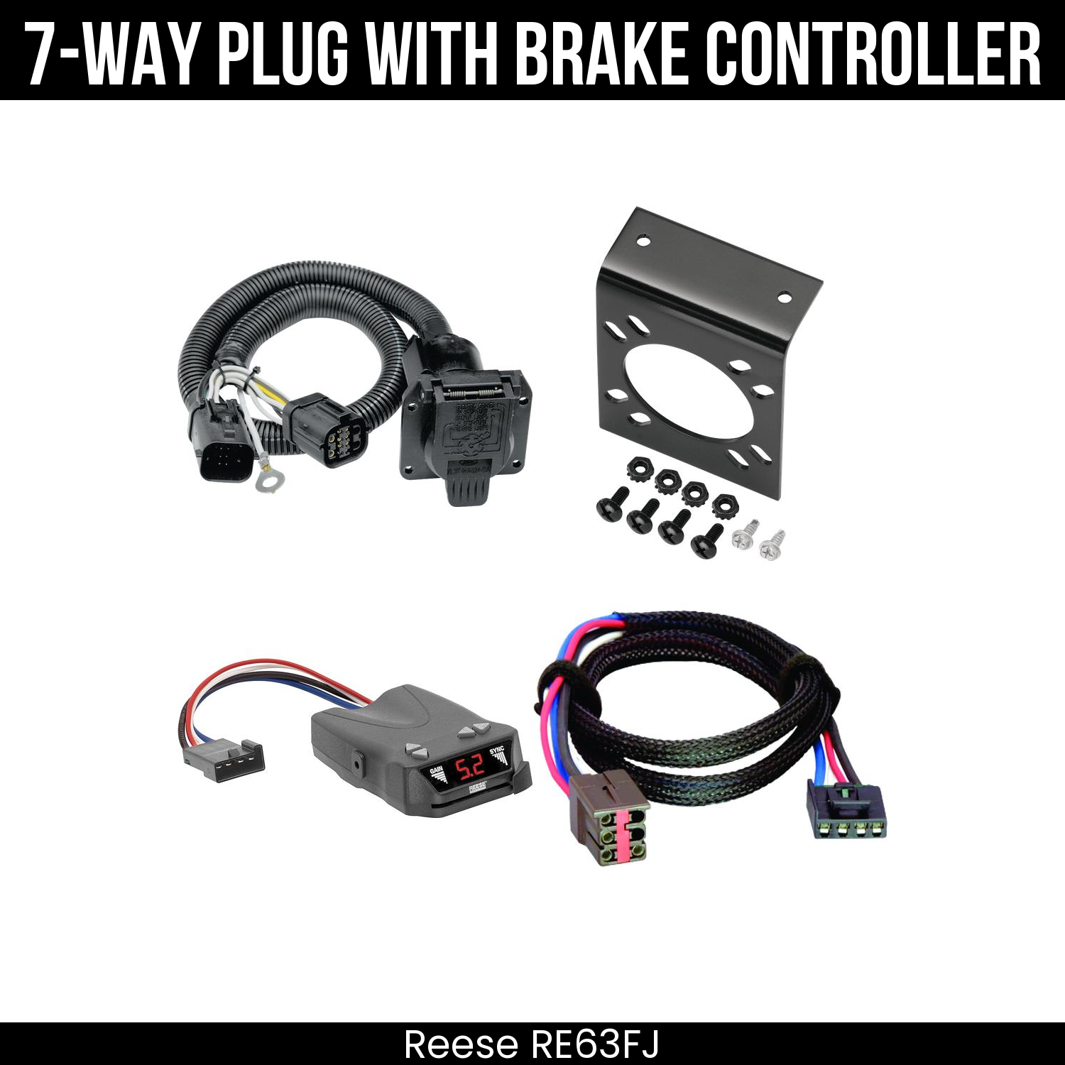 Trailer Wiring 7-Way Plug w/ Bracket , Reese Brakeman IV Brake Control