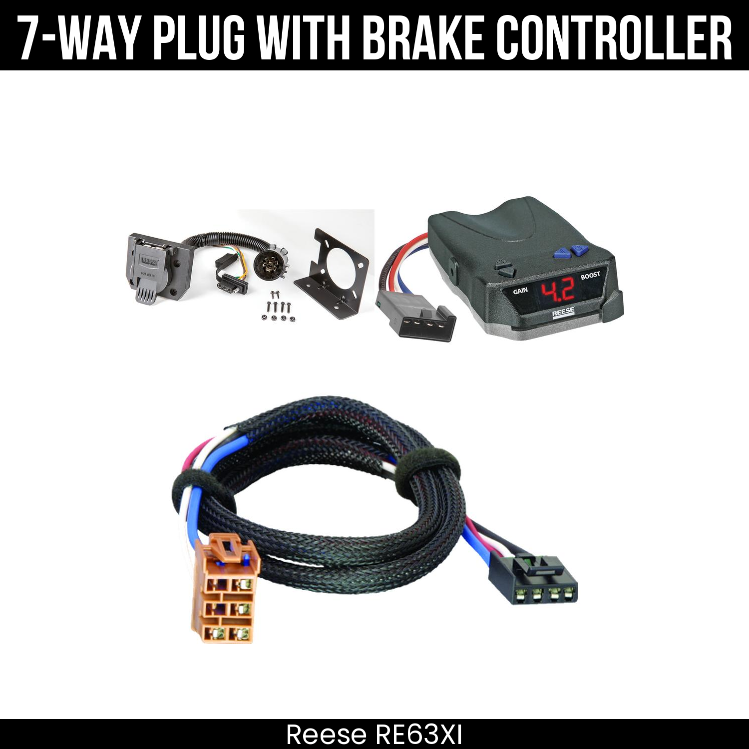 Trailer Wiring 7-Way Plug w/ Bracket , Reese Brake EVN Control