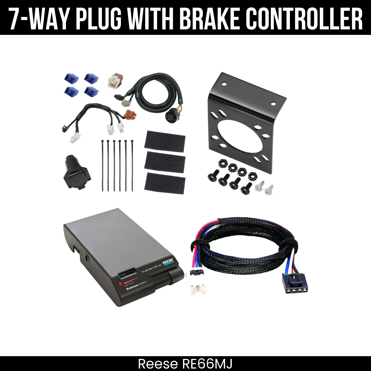 Trailer Wiring 7-Way Plug w/ Bracket , Reese Brakeman Brake Control