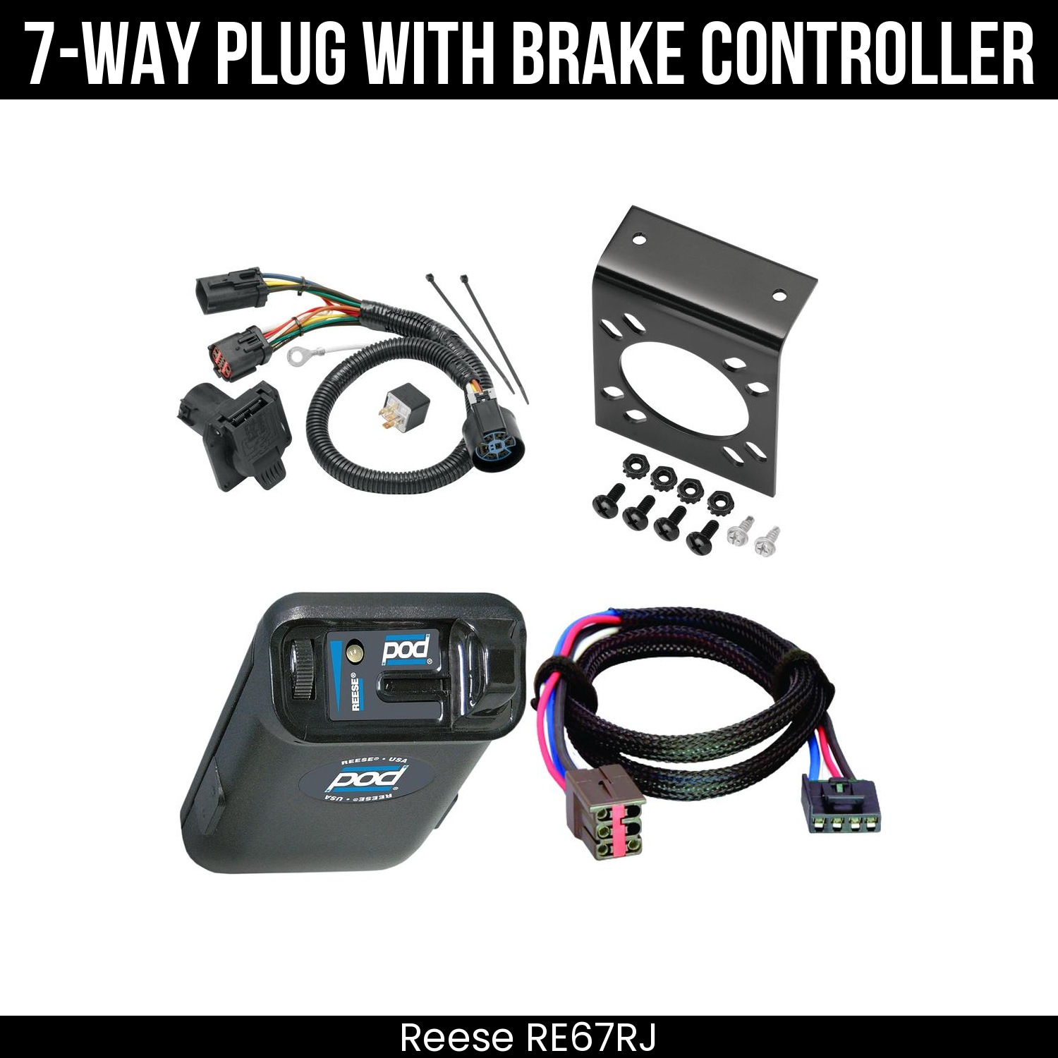 Trailer Wiring 7-Way Plug w/ Bracket , Reese POD Brake Control