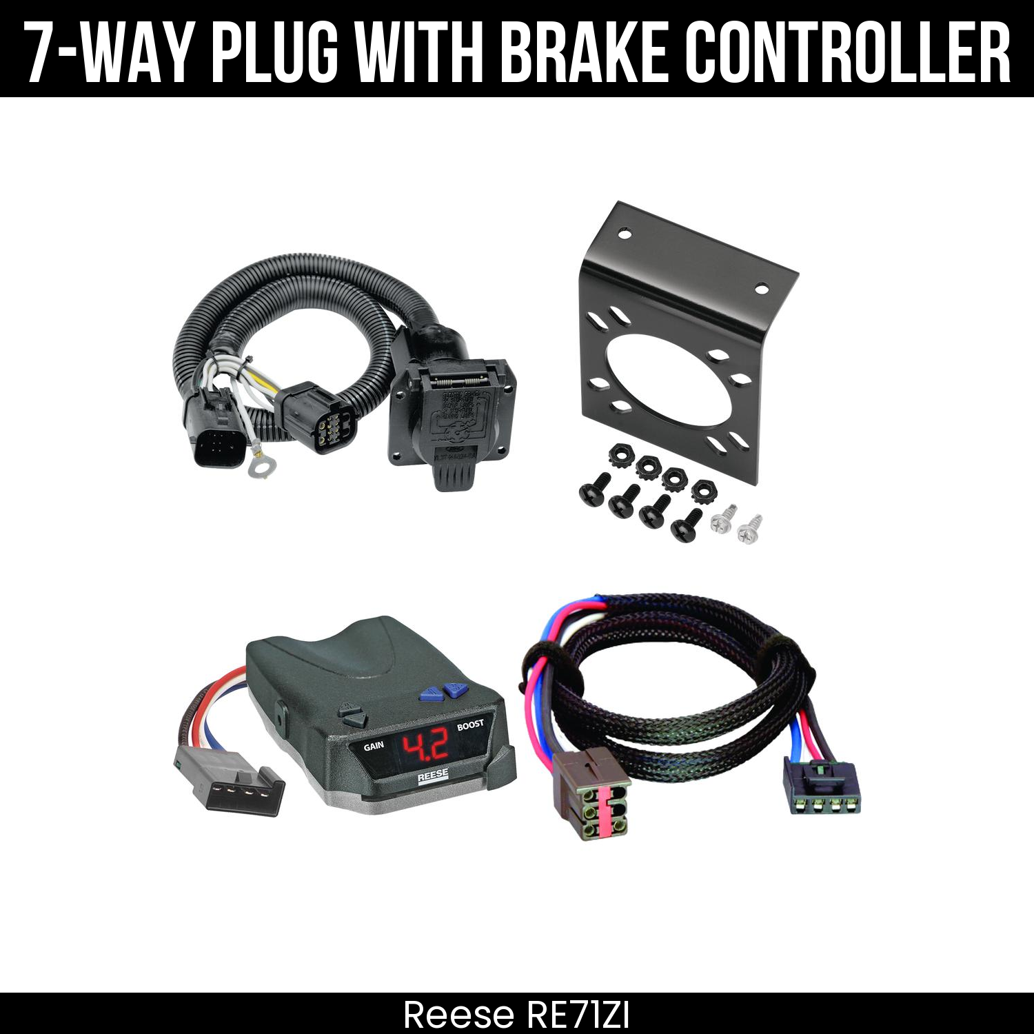 Trailer Wiring 7-Way Plug w/ Bracket , Reese Brake EVN Control