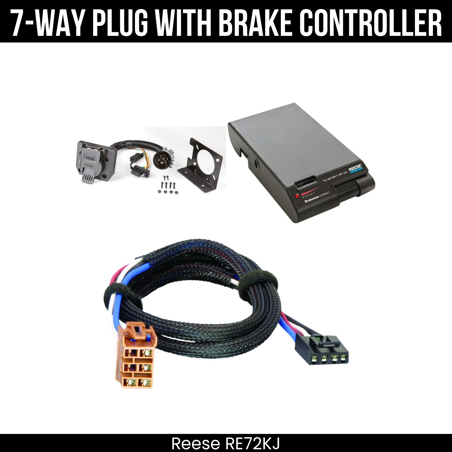 Trailer Wiring 7-Way Plug w/ Bracket , Reese Brakeman Brake Control