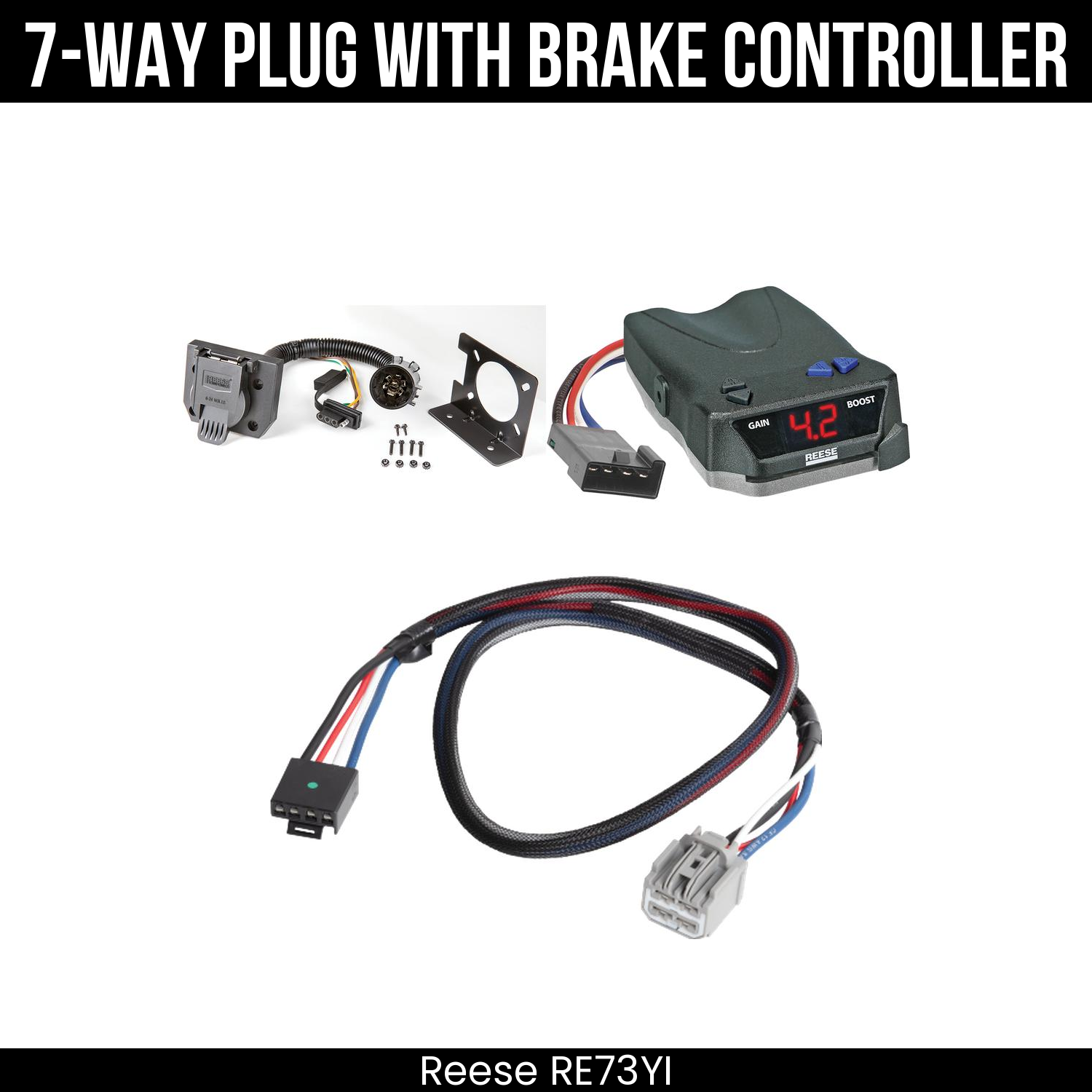 Trailer Wiring 7-Way Plug w/ Bracket , Reese Brake EVN Control