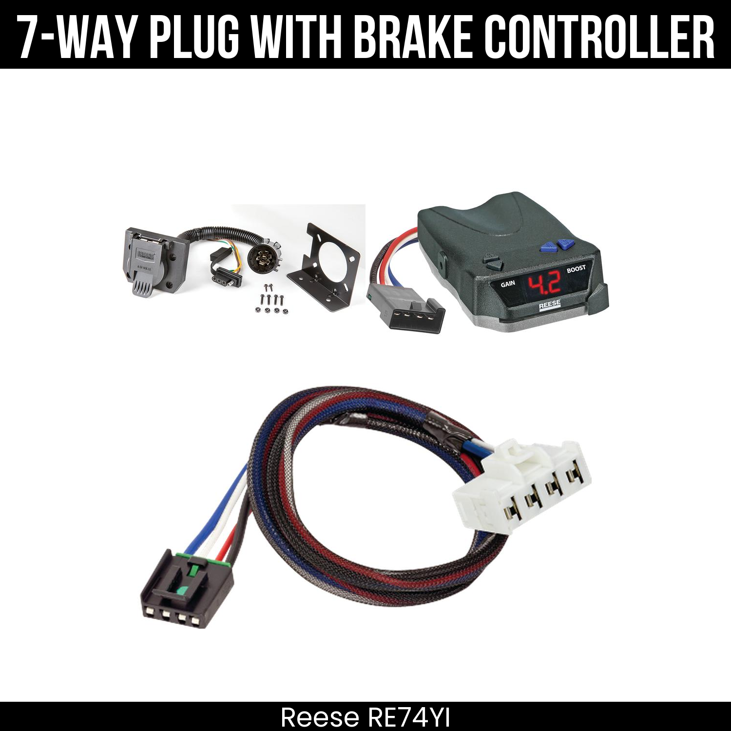 Trailer Wiring 7-Way Plug w/ Bracket , Reese Brake EVN Control