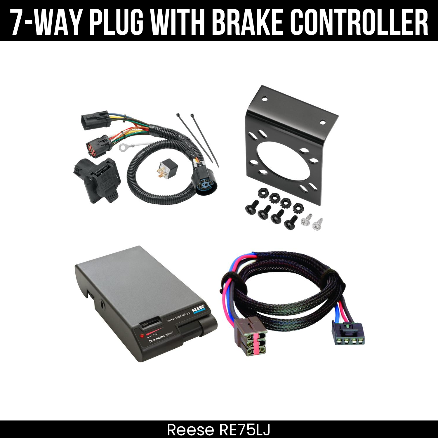 Trailer Wiring 7-Way Plug w/ Bracket , Reese Brakeman Brake Control