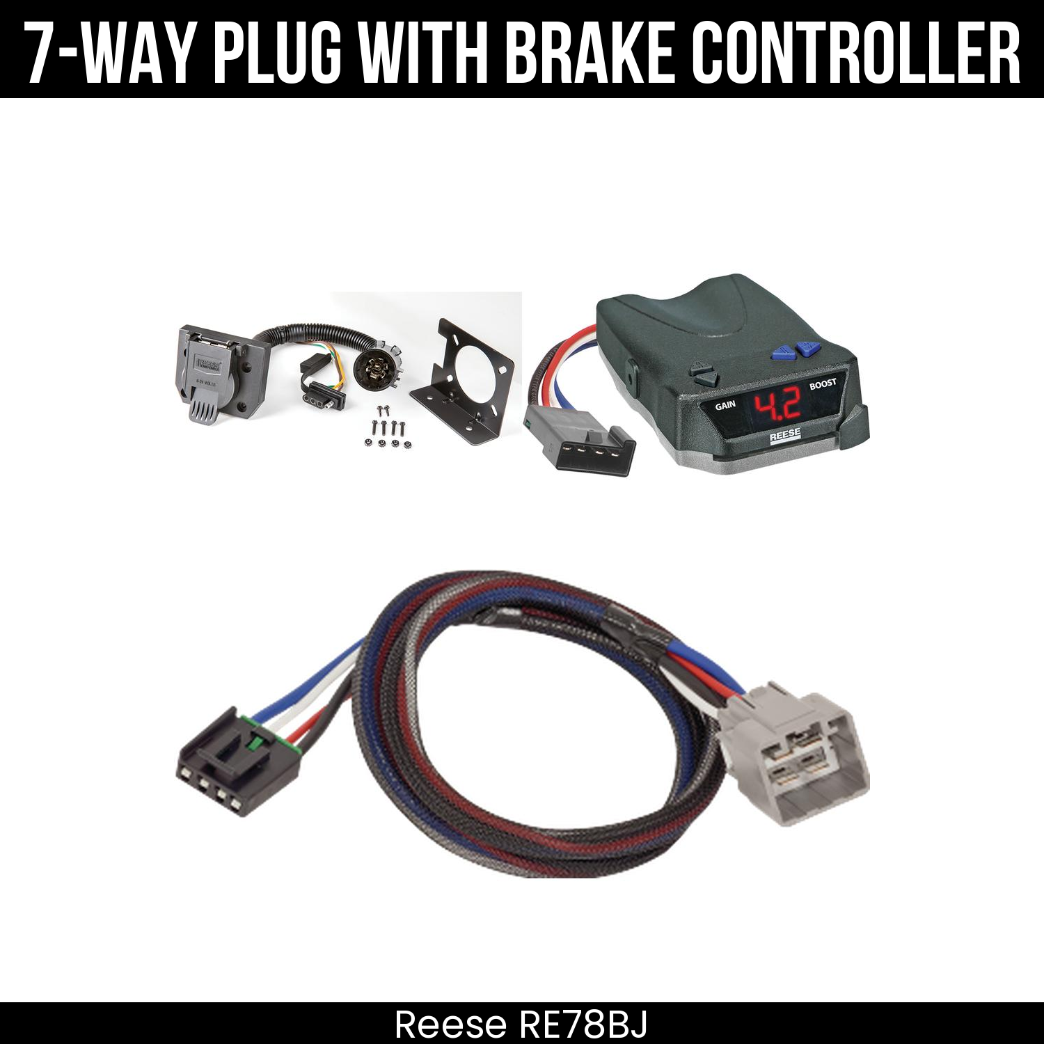 Trailer Wiring 7-Way Plug w/ Bracket , Reese Brake EVN Control