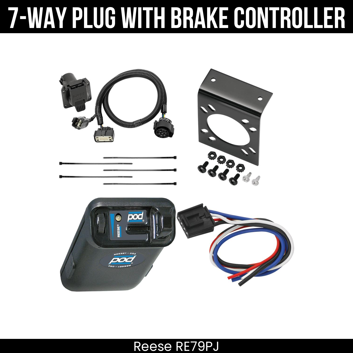 Trailer Wiring 7-Way Plug w/ Bracket , Reese POD Brake Control