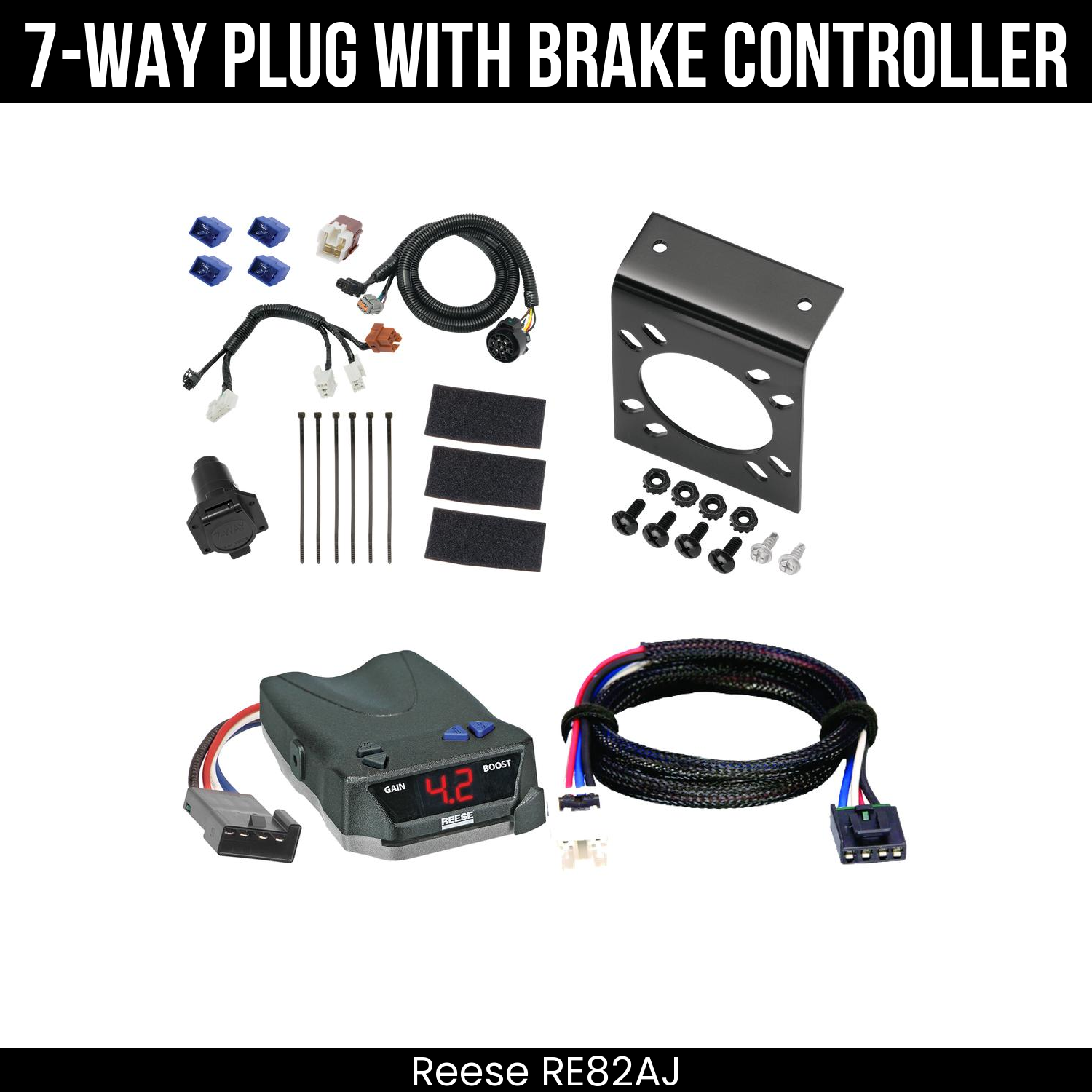 Trailer Wiring 7-Way Plug w/ Bracket , Reese Brake EVN Control