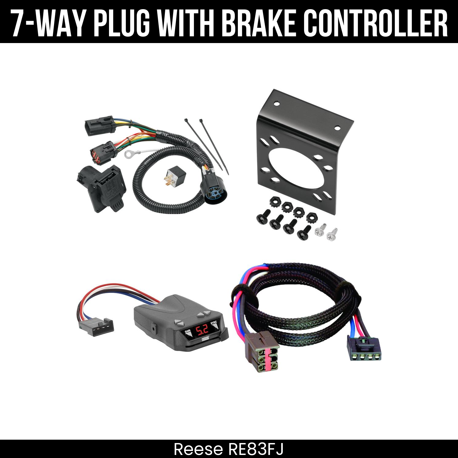 Trailer Wiring 7-Way Plug w/ Bracket , Reese Brakeman IV Brake Control