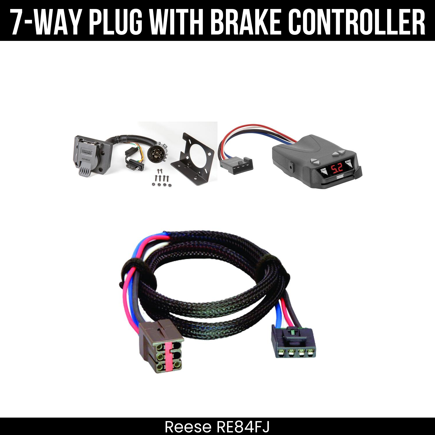 Trailer Wiring 7-Way Plug w/ Bracket , Reese Brakeman IV Brake Control