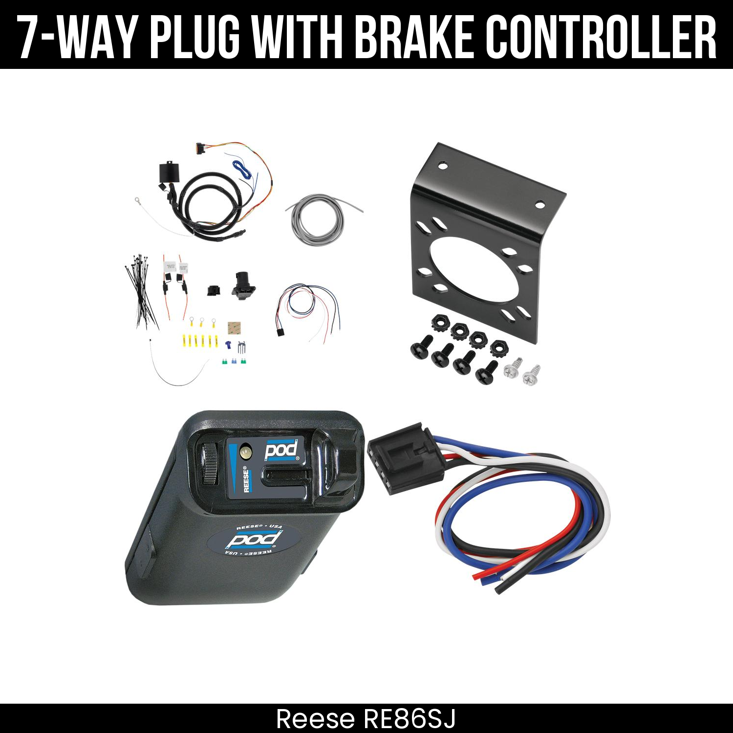 Trailer Wiring 7-Way Plug w/ Bracket , Reese POD Brake Control