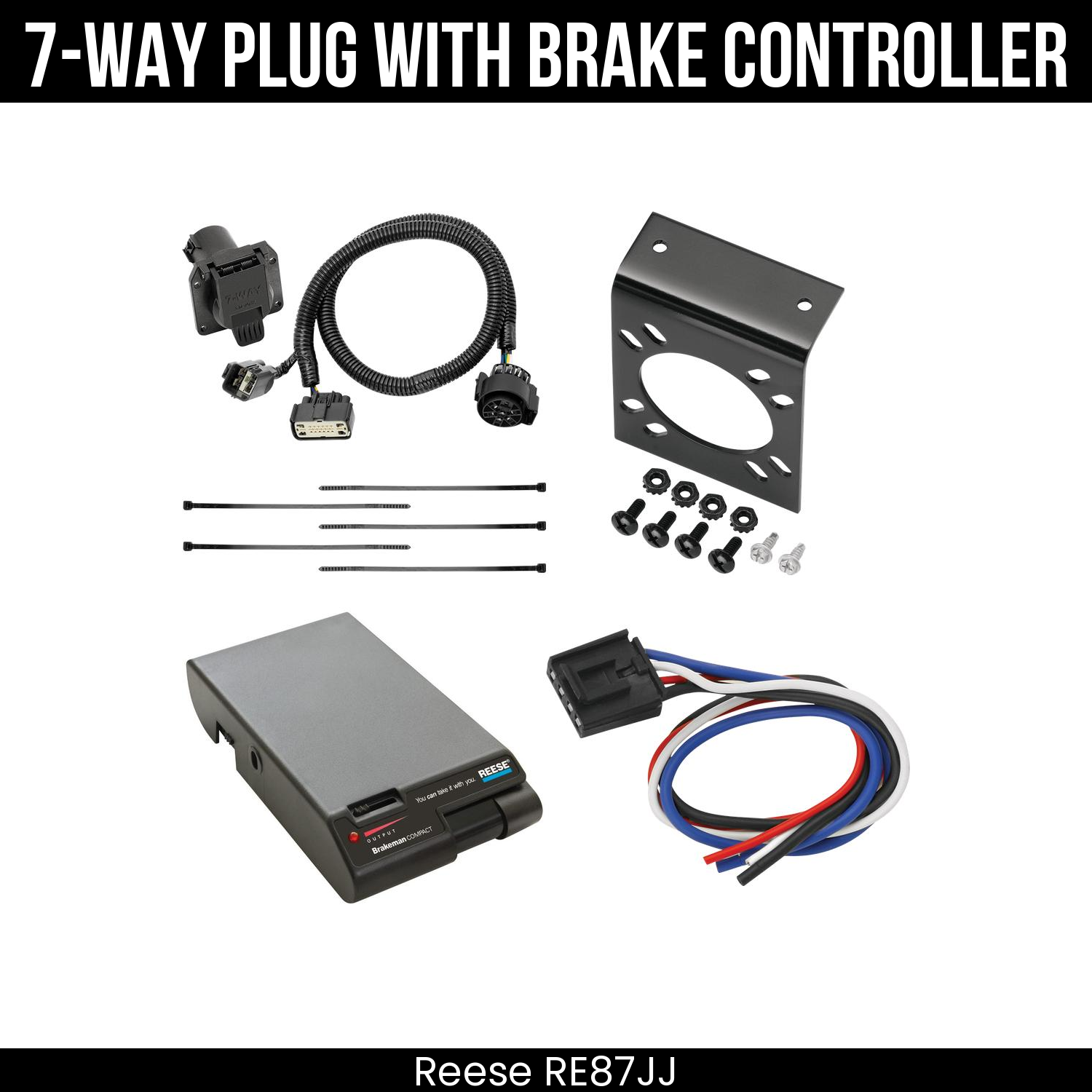 Trailer Wiring 7-Way Plug w/ Bracket , Reese Brakeman Brake Control