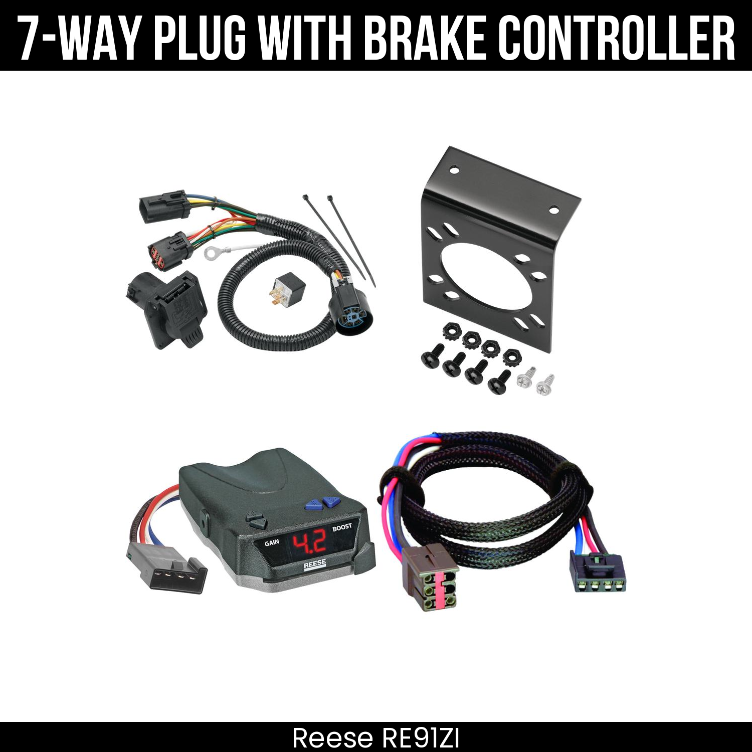 Trailer Wiring 7-Way Plug w/ Bracket , Reese Brake EVN Control