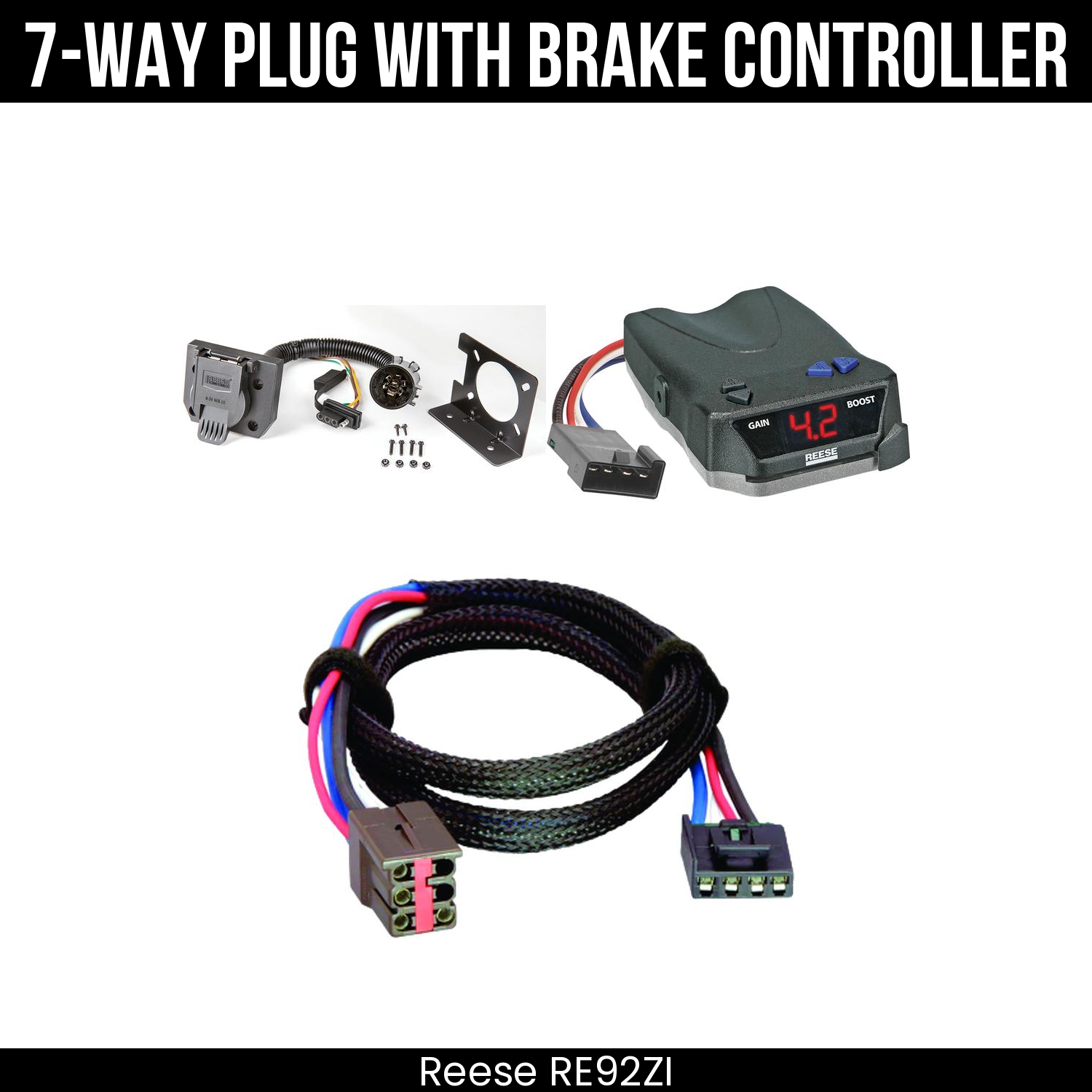 Trailer Wiring 7-Way Plug w/ Bracket , Reese Brake EVN Control