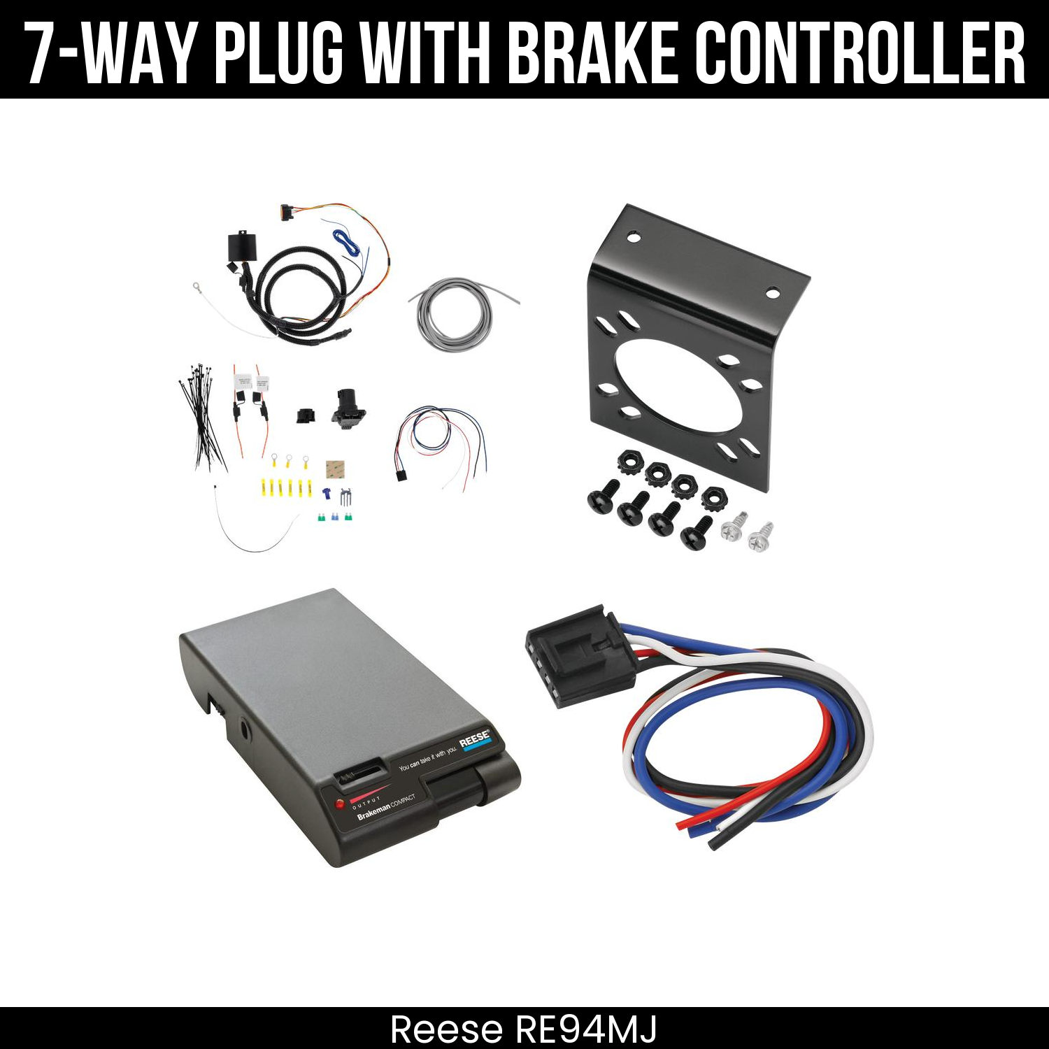 Trailer Wiring 7-Way Plug w/ Bracket , Reese Brakeman Brake Control