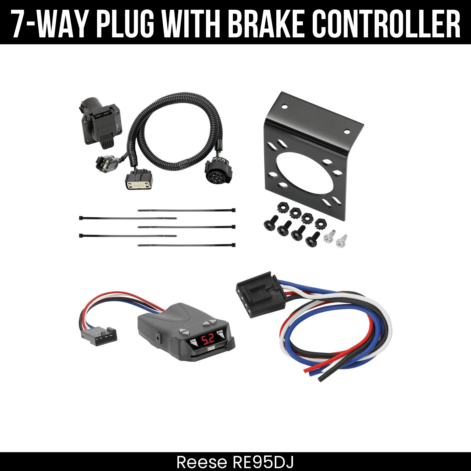 Trailer Wiring 7-Way Plug w/ Bracket , Reese Brakeman IV Brake Control