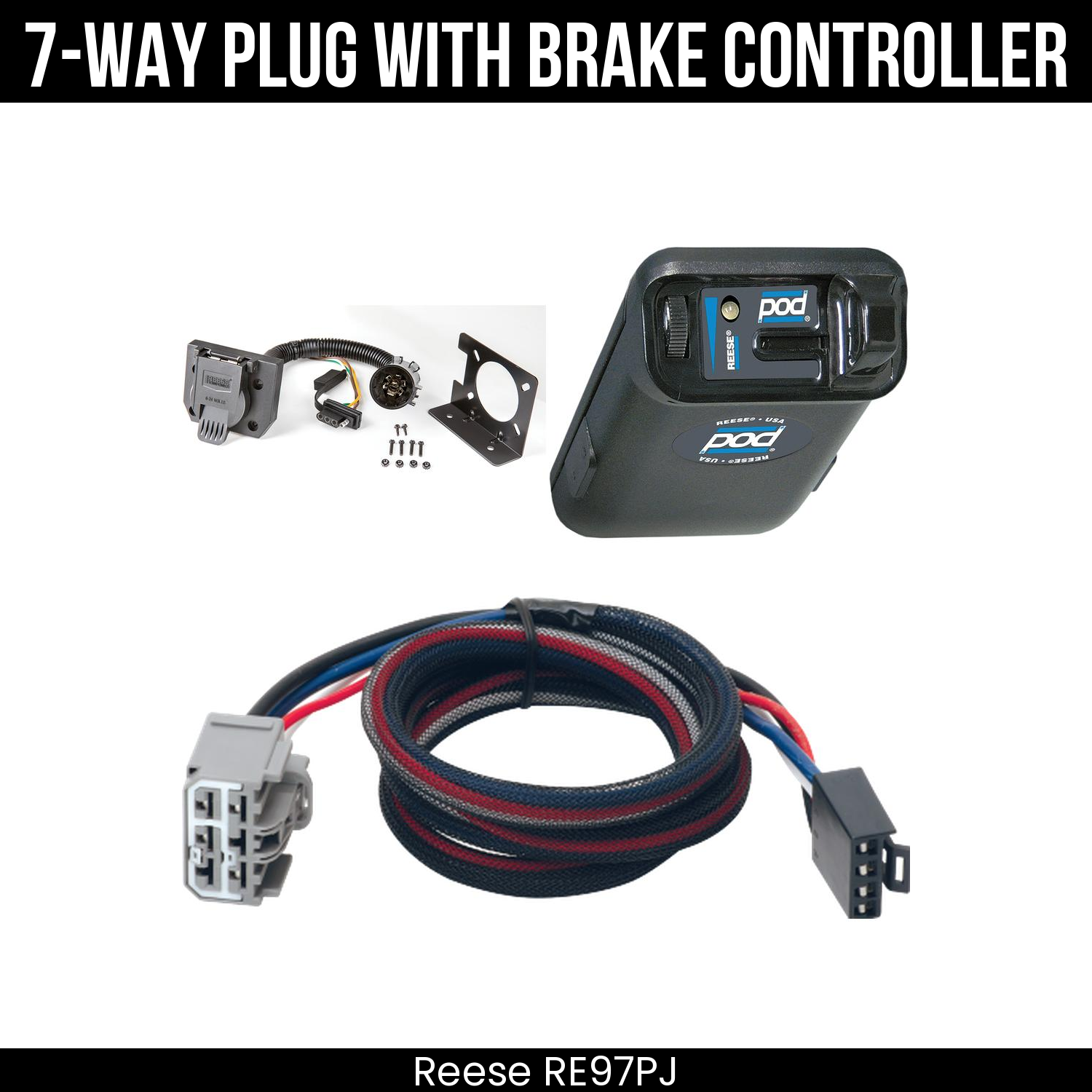 Trailer Wiring 7-Way Plug w/ Bracket , Reese POD Brake Control