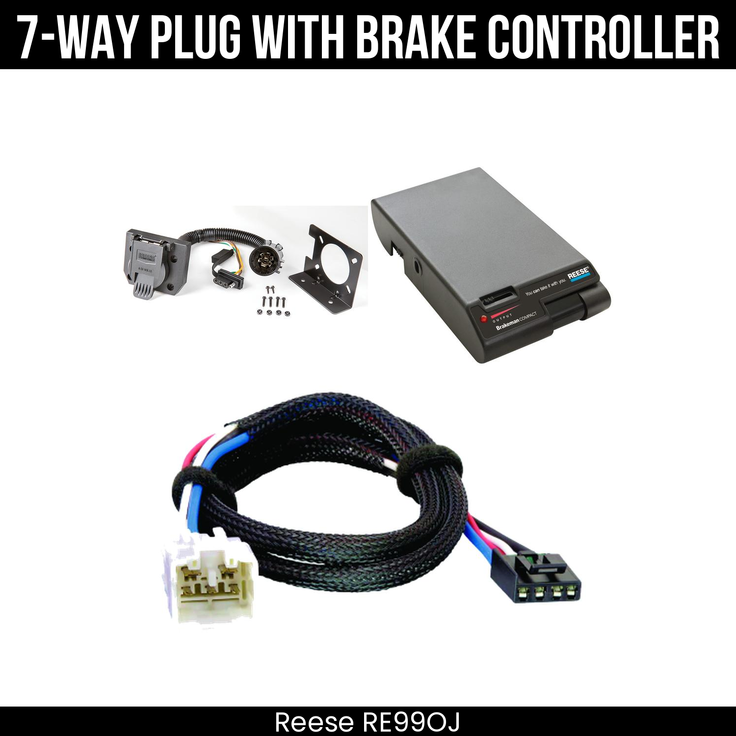 Trailer Wiring 7-Way Plug w/ Bracket , Reese Brakeman Brake Control