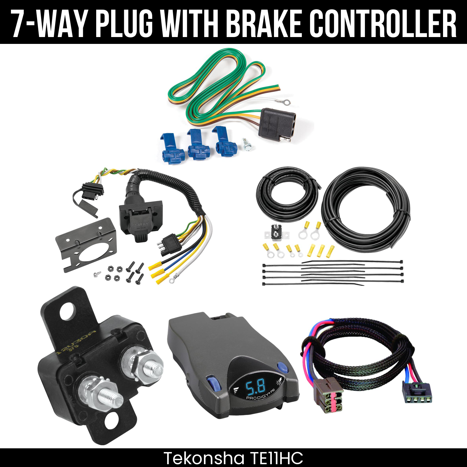 Trailer Wiring 7-Way Plug w/ Bracket , Tekonsha Prodigy P2 Brake Control