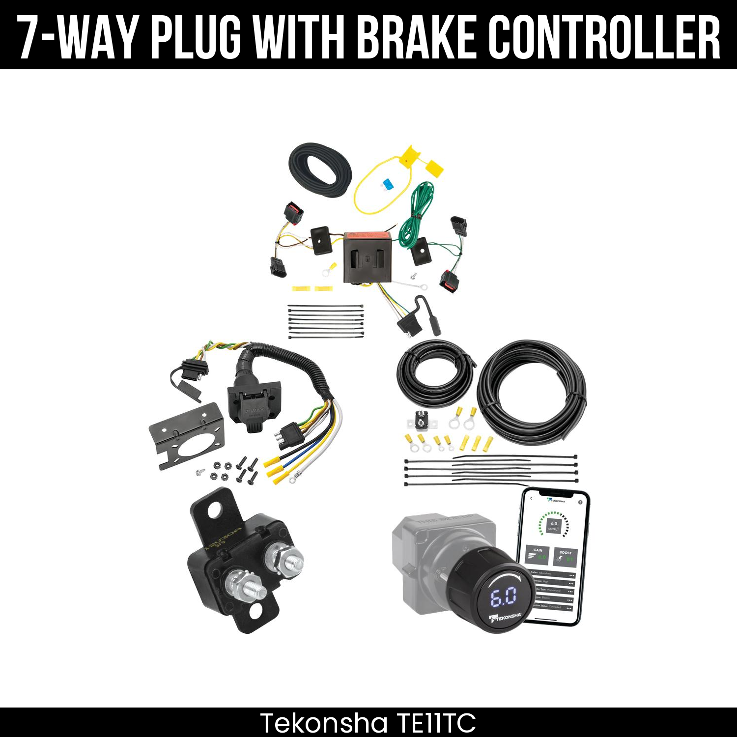 Trailer Wiring 7-Way Plug w/ Bracket , Tekonsha Prodigy iD Smart Brake Control