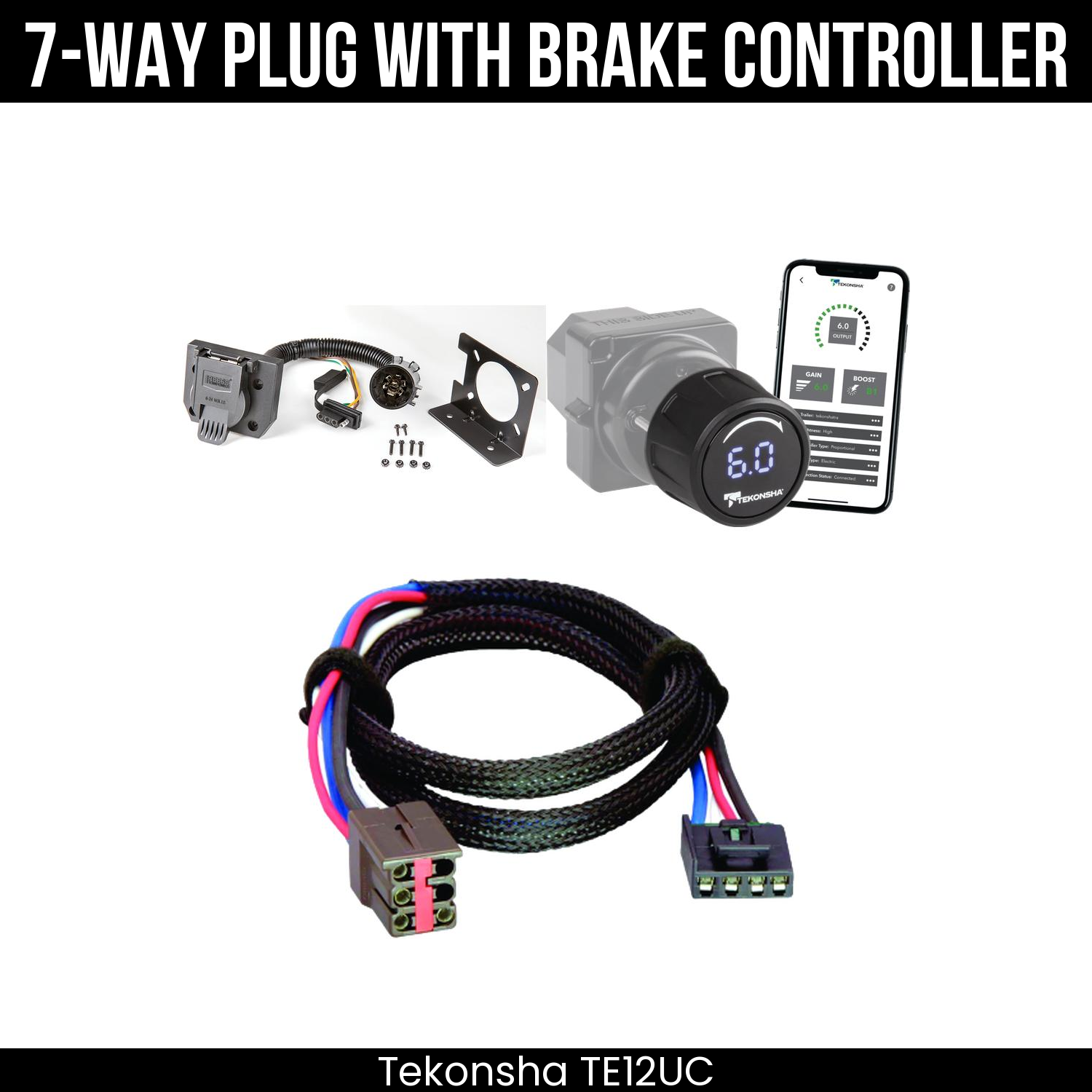 Trailer Wiring 7-Way Plug w/ Bracket , Tekonsha Prodigy iD Smart Brake Control