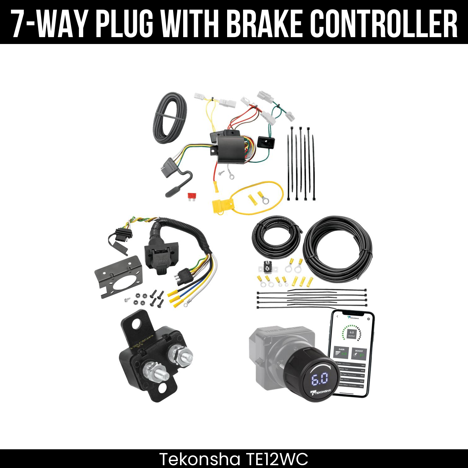 Trailer Wiring 7-Way Plug w/ Bracket , Tekonsha Prodigy iD Smart Brake Control