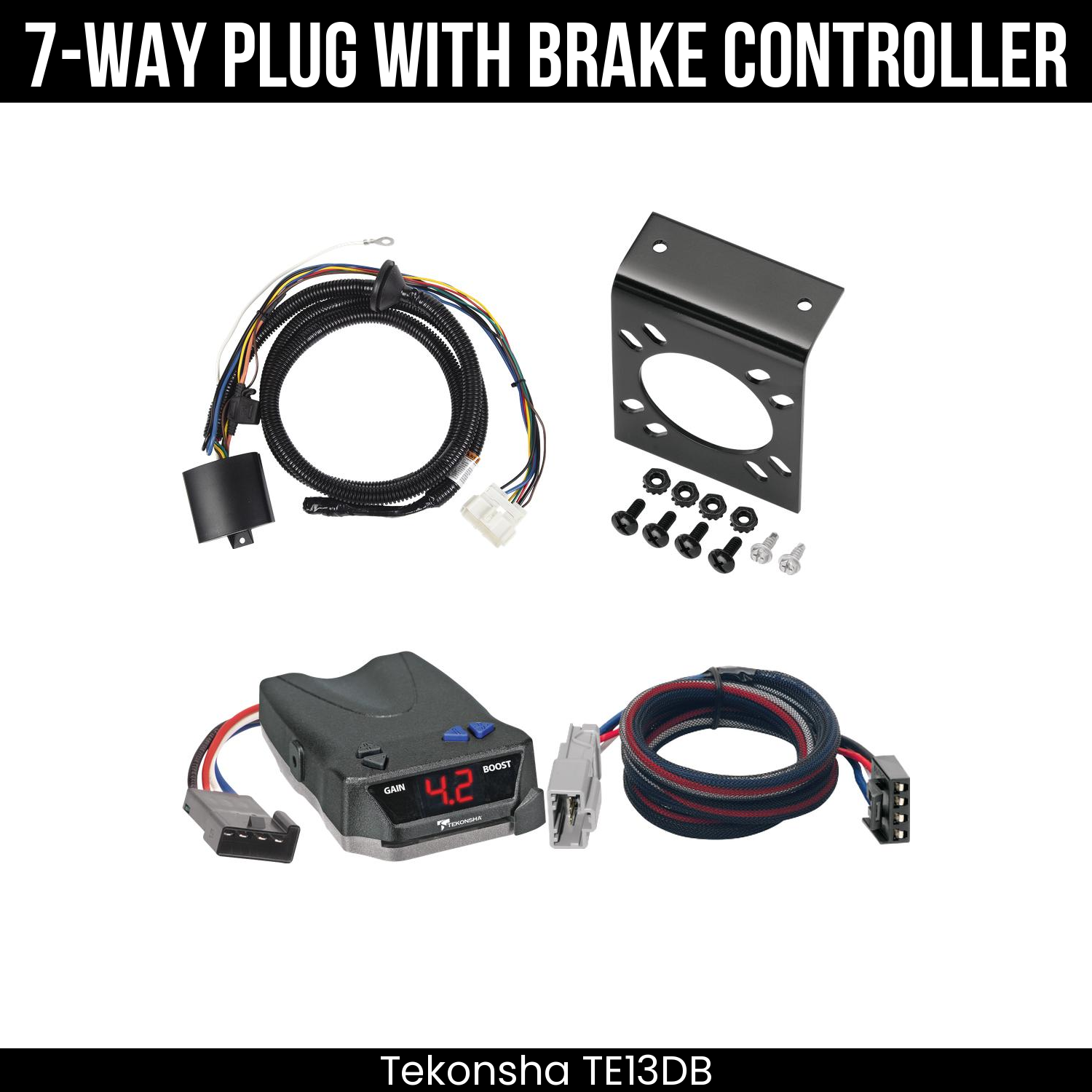 Trailer Wiring 7-Way Plug w/ Bracket , Tekonsha Brake EVN Control