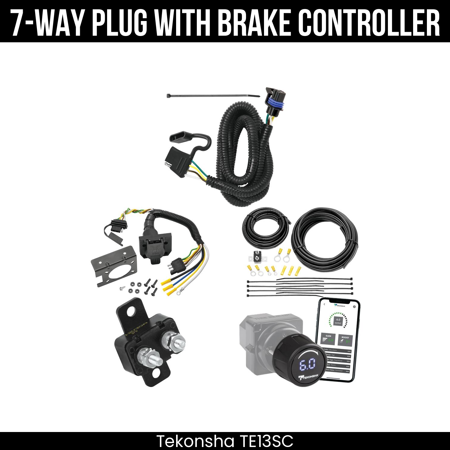 Trailer Wiring 7-Way Plug w/ Bracket , Tekonsha Prodigy iD Smart Brake Control