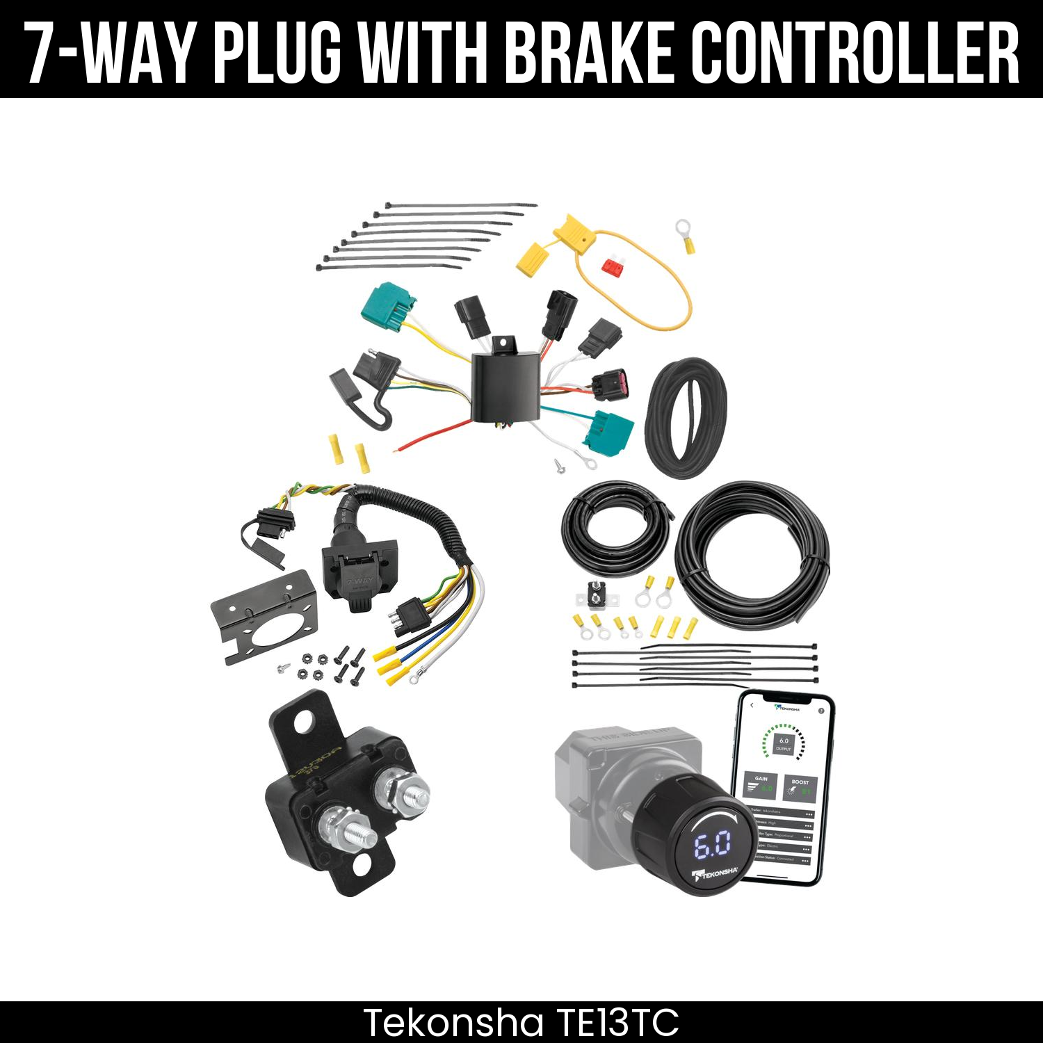 Trailer Wiring 7-Way Plug w/ Bracket , Tekonsha Prodigy iD Smart Brake Control