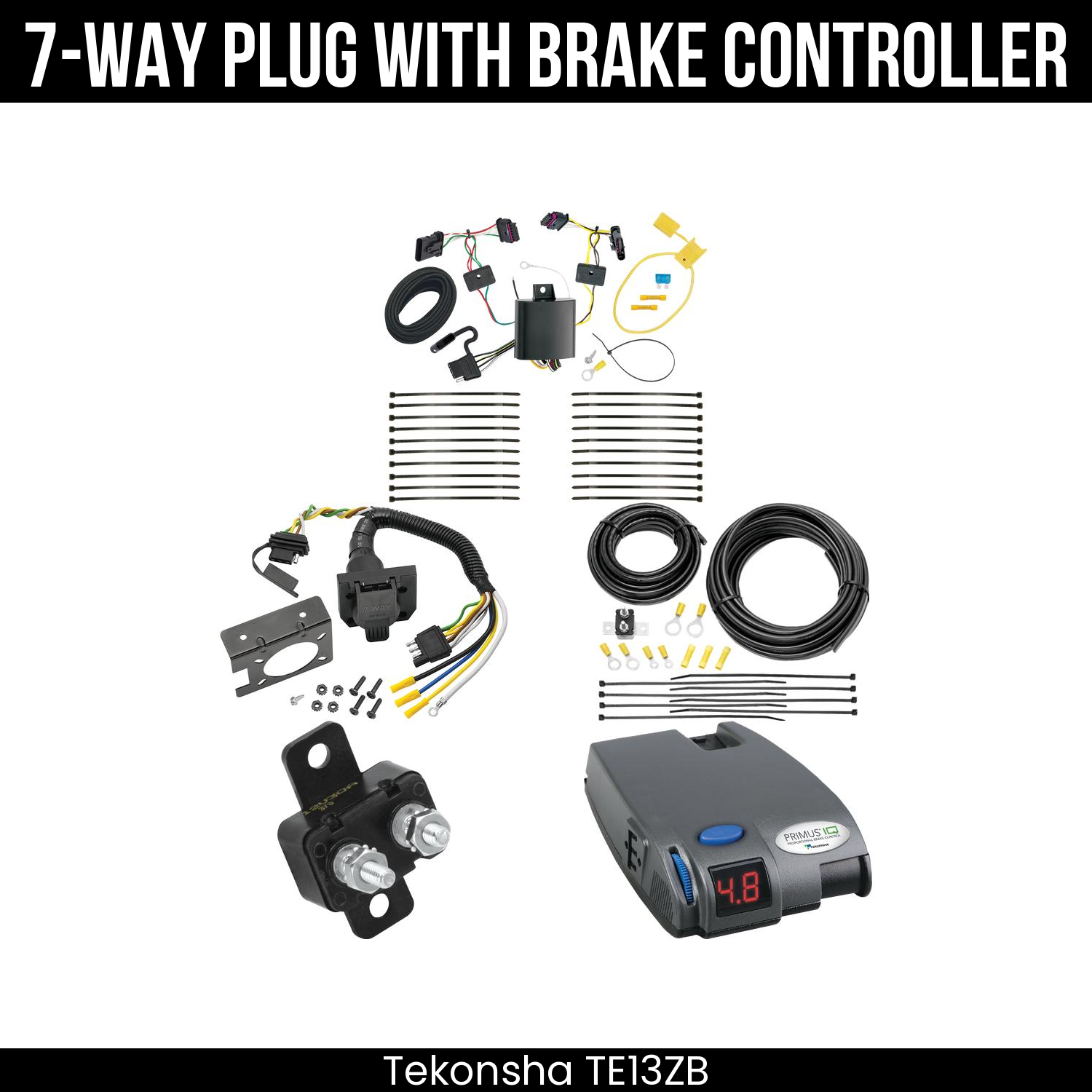 Trailer Wiring 7-Way Plug w/ Bracket , Tekonsha Primus IQ Brake Control