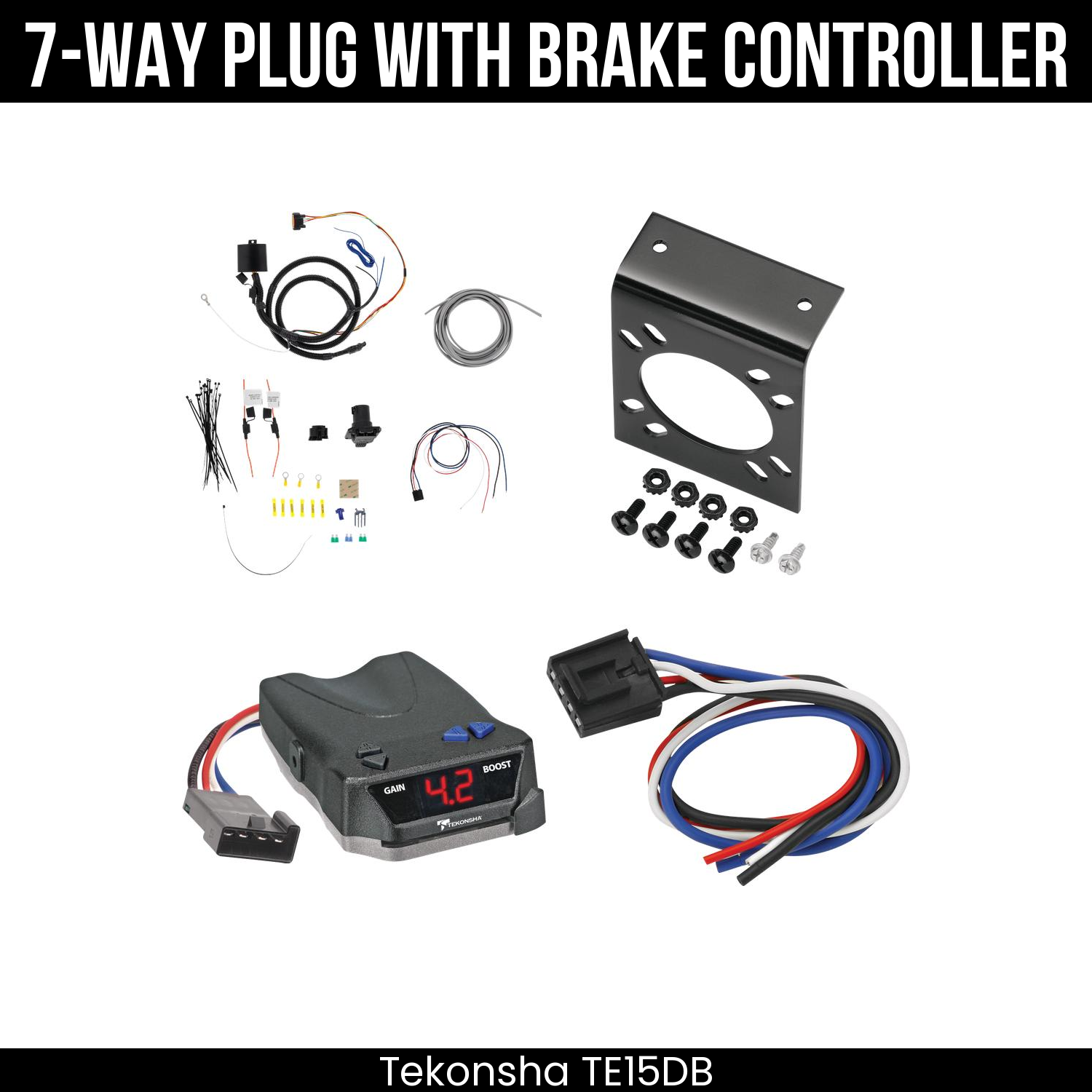 Trailer Wiring 7-Way Plug w/ Bracket , Tekonsha Brake EVN Control