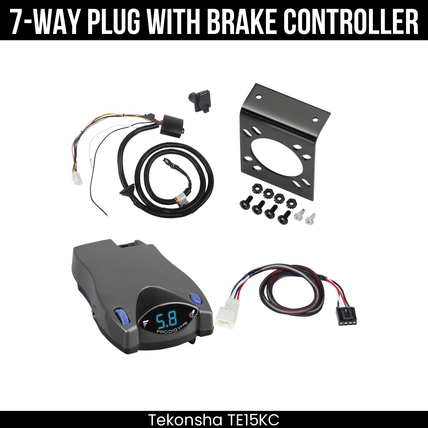 Trailer Wiring 7-Way Plug w/ Bracket , Tekonsha Prodigy P2 Brake Control