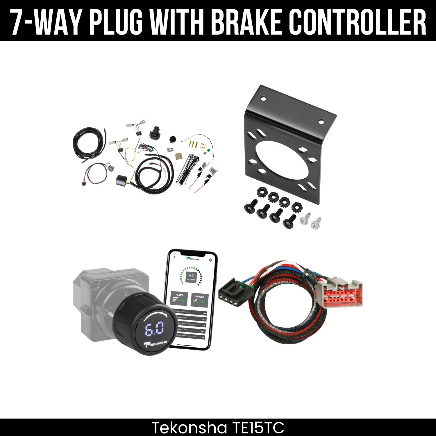 Trailer Wiring 7-Way Plug w/ Bracket , Tekonsha Prodigy iD Smart Brake Control