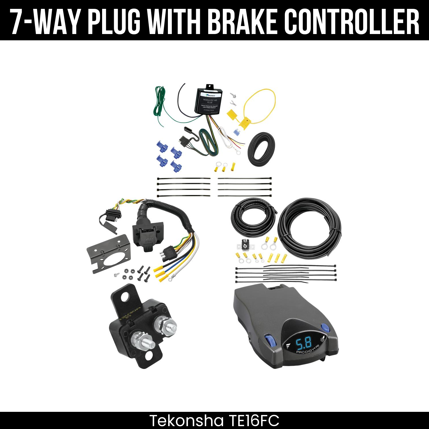Trailer Wiring 7-Way Plug w/ Bracket , Tekonsha Prodigy P2 Brake Control