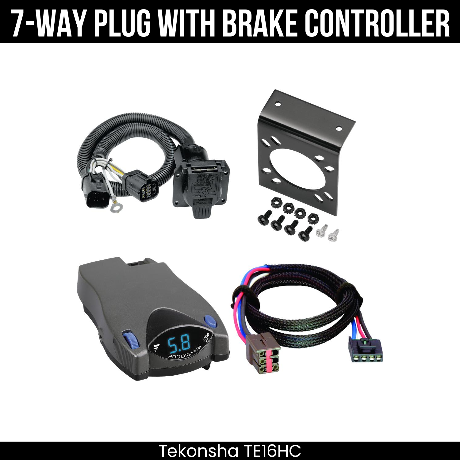 Trailer Wiring 7-Way Plug w/ Bracket , Tekonsha Prodigy P2 Brake Control