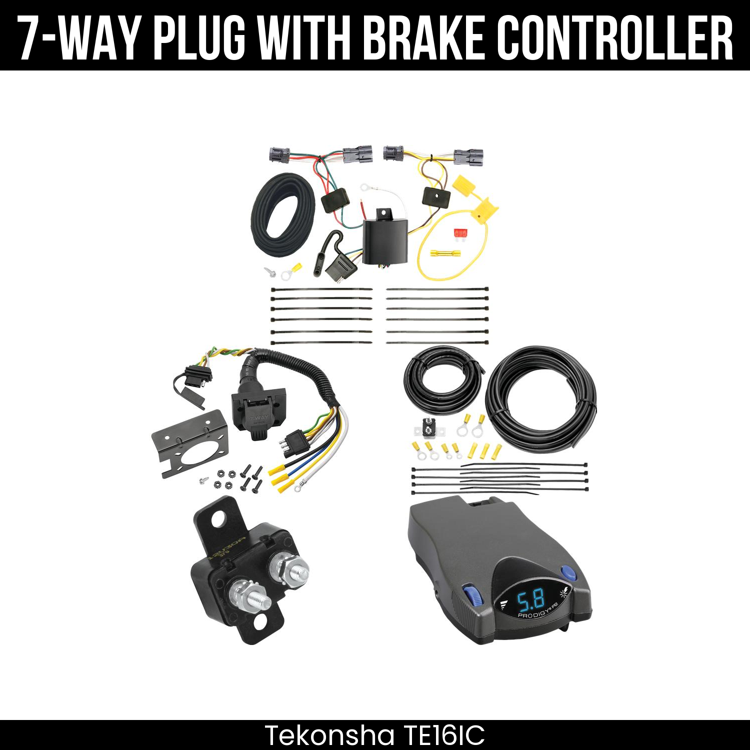 Trailer Wiring 7-Way Plug w/ Bracket , Tekonsha Prodigy P2 Brake Control