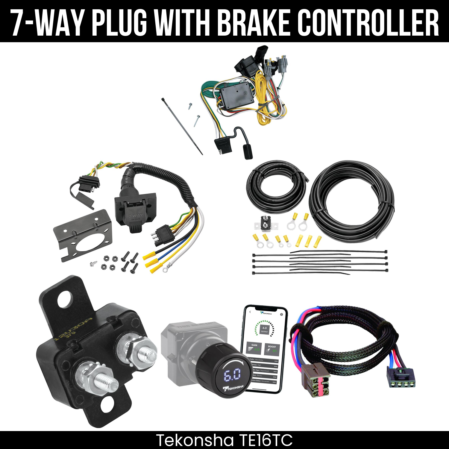 Trailer Wiring 7-Way Plug w/ Bracket , Tekonsha Prodigy iD Smart Brake Control