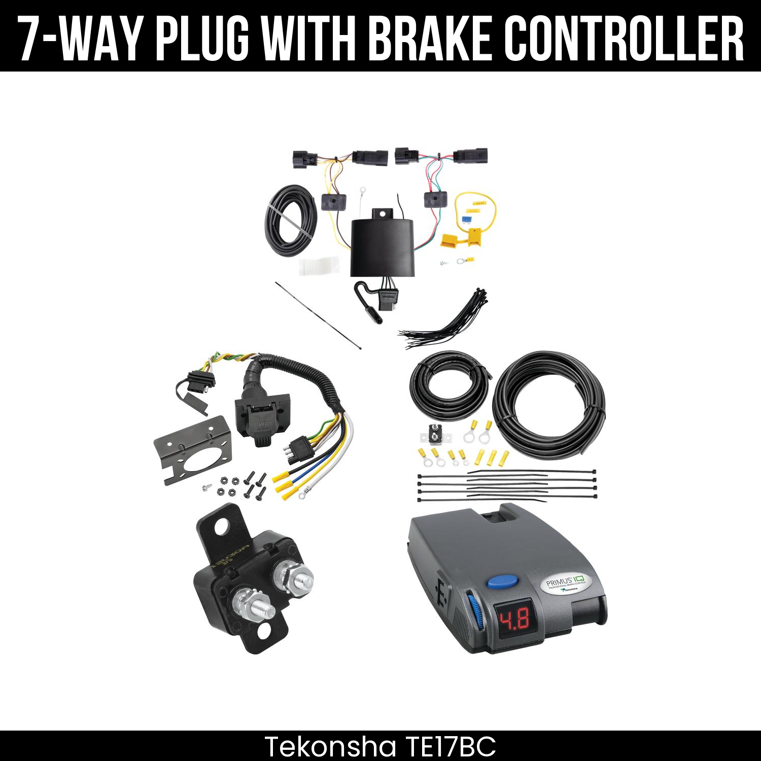 Trailer Wiring 7-Way Plug w/ Bracket , Tekonsha Primus IQ Brake Control