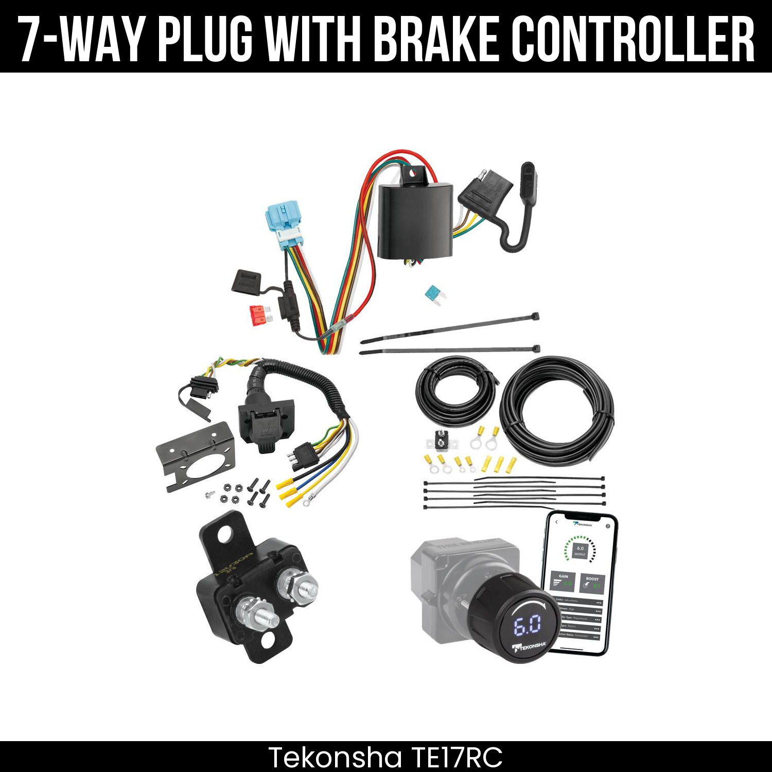 Trailer Wiring 7-Way Plug w/ Bracket , Tekonsha Prodigy iD Smart Brake Control