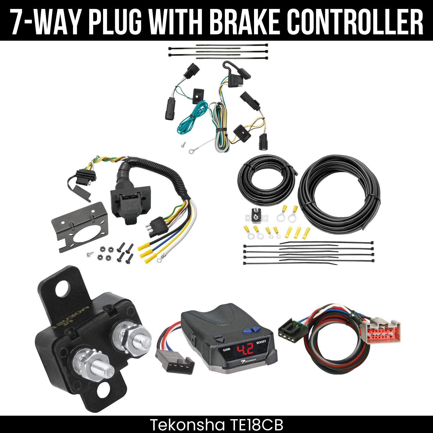 Trailer Wiring 7-Way Plug w/ Bracket , Tekonsha Brake EVN Control